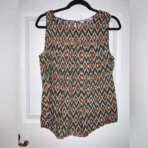 Sonoma Olive and Orange Patterned Blouse Large